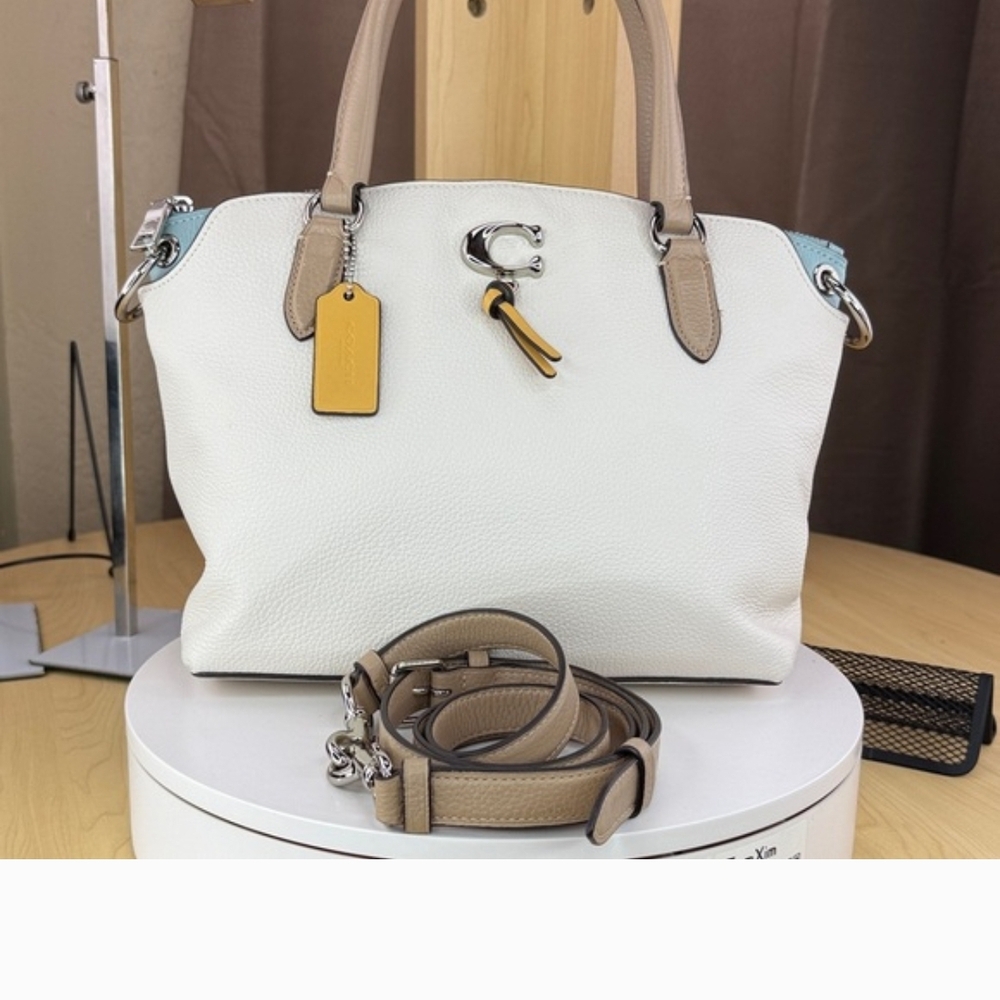 Coach Remi Satchel Pebbled Leather ShoulderBag, Crossbody Bag Handbag Colorblock